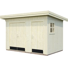 Holzgartenhaus mit zwei Türen und einem Fenster