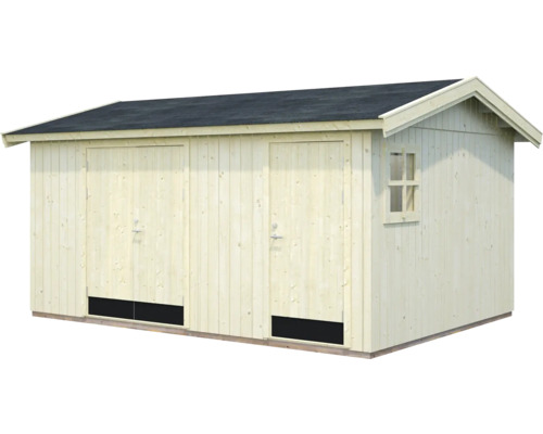 Holzgartenhaus mit zwei Türen und einem Fenster