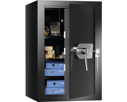 Geöffneter Tresor zur Aufbewahrung von Wertsachen und Dokumenten