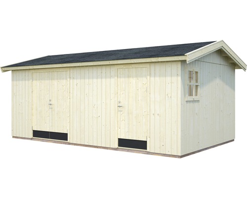 Holzgartenhaus mit zwei Türen und einem Fenster