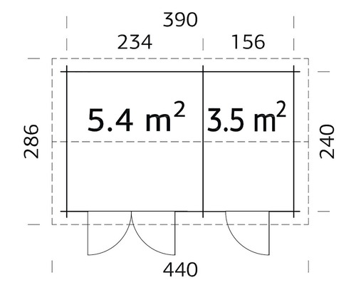 Grundriss eines Gartenhauses mit Maßangaben