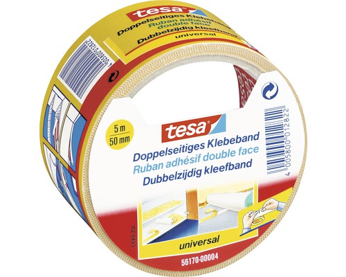tesa Universal Doppelseitiges Klebeband weiß 50 mm x 5 m Tesa doppelseitiges Klebeband, 5 Meter mal 50 Millimeter