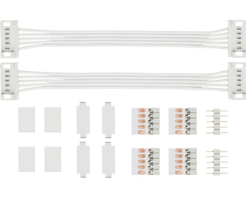MaxLED Universal Verbinder inkl. Steckverbinder 2 Stück weiß 24V LED-Streifen Verbinder Set mit Kabeln, Clips und Steckverbindern