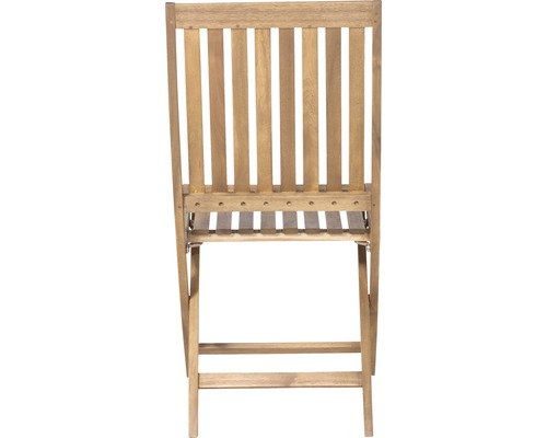 Rückansicht eines Klappstuhls aus Holz mit Latten