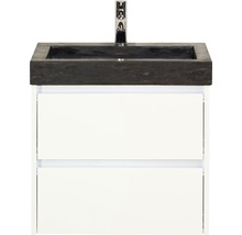 Badmöbel-Set Sanox Dante BxHxT 61 x 58 x 45,5 cm Frontfarbe weiß hochglanz mit Waschtisch Naturstein schwarz-thumb-0