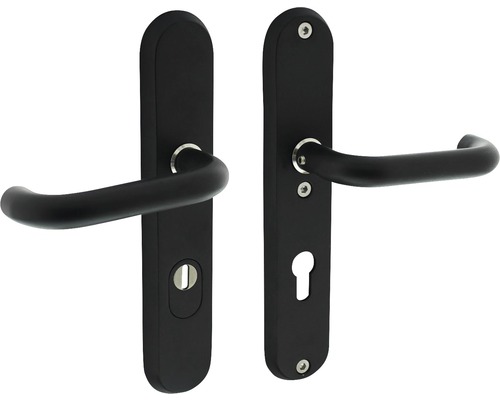 Sicherheitsbeschlag Intersteel für Haustür Drücker/Drücker oval PZ 92 mm schwarz Schwarze Türbeschläge mit Langschild für Innentüren