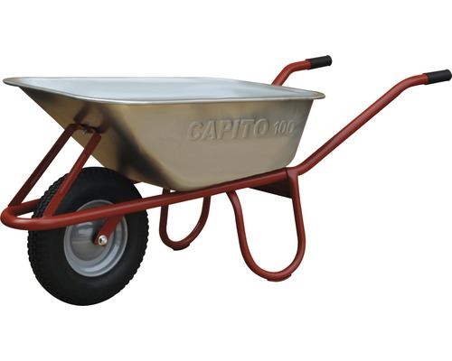 CAPITO Standard Schubkarre ALLCAR 100 Liter Tiefmulde, Gummiräder mit Blockprofil und Stahlfelge inkl. Kunststoffgriffe