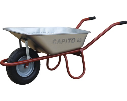 CAPITO Standard Schubkarre ALLCAR 85 Liter schmale Tiefmulde, Gummiräder mit Blockprofil und Stahlfelge inkl. Kunststoffgriffe