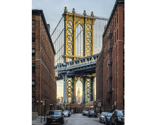 Fototapete Vlies XXL2-013 New York Brooklyn 2-tlg. 184 x 248 cm Blick auf die Manhattan Bridge zwischen Backsteingebäuden in New York