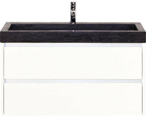 Einzelbadmöbel Sanox Dante BxHxT 101 x 58 x 45,5 cm Frontfarbe weiß hochglanz mit Waschtisch Naturstein schwarz 81706501