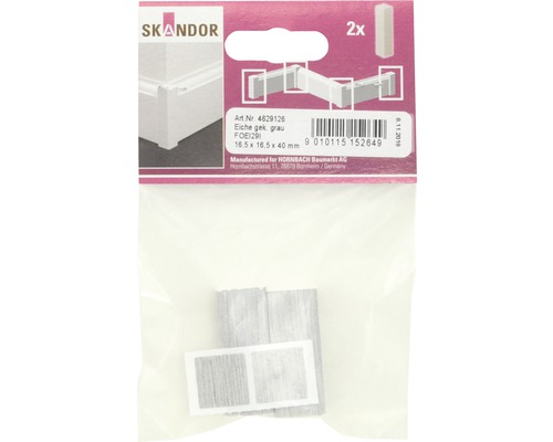 Skandor Sockelleisten-Ecke Eiche grau, Packung mit zwei Stück, Größe 16,5 x 16,5 x 40 mm