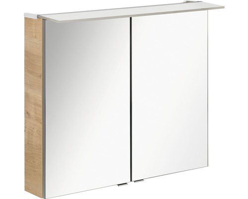 LED-Spiegelschrank Fackelmann b.perfekt 80x69x15 cm 2-türig Ast-eiche Spiegelschrank mit zwei Türen und Holzdekor an den Seiten