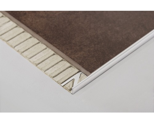 Fliesenprofil aus Metall an einer braunen Fliese