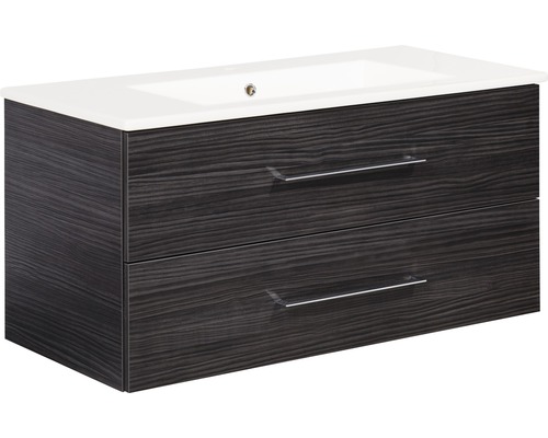 Badmöbelset FACKELMANN B.perfekt 100 cm mit Waschtisch Dark Oak Waschtischunterschrank mit zwei Schubladen und Waschbecken