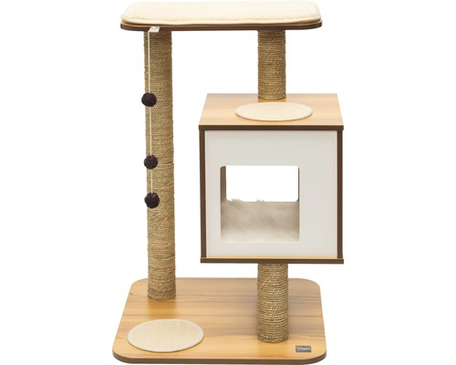 Kratzbaum Catit Vesper V-Base 55,5 x 56 x 81,5 cm walnuss Katzenkratzbaum mit Liegeflächen, Spielzeug und Katzenhaus