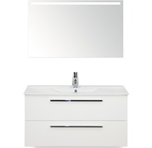 Badmöbel-Set Sanox Seville BxHxT 101 x 170 x 46 cm Frontfarbe weiß hochglanz mit Waschtisch Keramik weiß und Waschtischunterschrank Waschtisch Spiegel mit LED-Beleuchtung-thumb-0