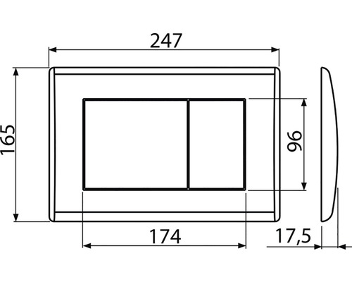 Technische Zeichnung einer Betätigungsplatte mit Maßangaben