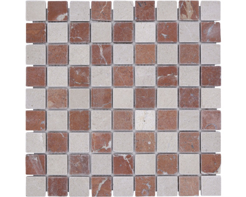 Natursteinmosaik MOS.32/1513R 30,5x30,5 cm beige/cotto Mosaikfliese aus Marmor mit quadratischen Steinen