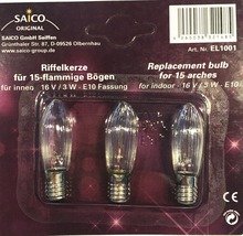 Drei geriffelte Kerzen für 15-flammige Bögen, 16 Volt, 3 Watt, E10 Fassung in Verpackung