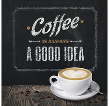 Stillleben mit Kaffeetasse und Spruchtafel