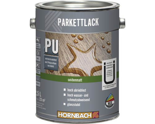 HORNBACH Holzlack Parkettlack seidenmatt 2,5 l Parkettlack in einer Metalldose mit Polyurethan Verstärkung und seidenmatter Oberfläche