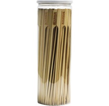 Holzspieße mit Firmenlogo in transparenter Verpackung.