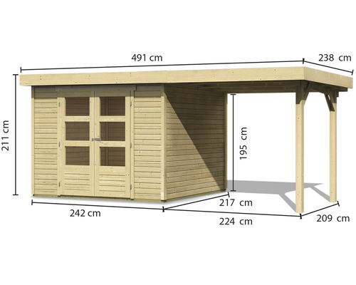 Abmessungen eines Gerätehauses aus Holz mit Überdachung