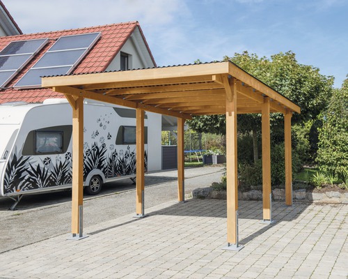 Einzelcarport Konsta Vertika mit Aluminium-Dach 301 x 504 cm honigfarben