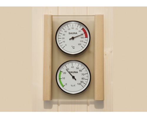 Sauna Hygro- und Thermometerset Weka mit Glasplatte und Holzrahmen Sauna Thermometer und Hygrometer zur Temperatur- und Feuchtigkeitsmessung