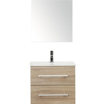 Badmöbel-Set Sanox Stretto BxHxT 61 x 170 x 39 cm Frontfarbe eiche grau mit Waschtisch Keramik weiß