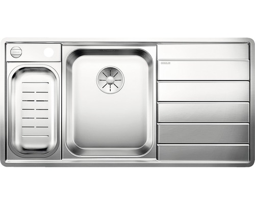 Spüle Blanco Axis III 6 S-IF 1000 x 510 mm edelstahl seidenglanz 522105 1 Spülbecken Mit Tropffläche Becken links Mit Restebecken Flächenbündige Optik Spüle aus Edelstahl mit Abtropffläche