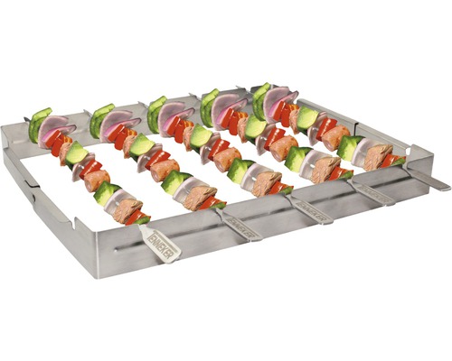 Edelstahl Grillspießhalter mit Gemüse- und Fleischspießen