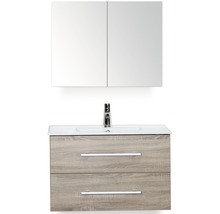 Badmöbel-Set Sanox Stretto BxHxT 81 x 170 x 39 cm Frontfarbe eiche grau mit Waschtisch Keramik weiß