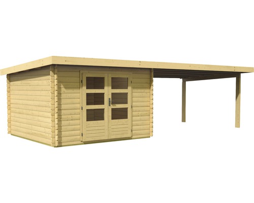 Holzgartenhaus mit Doppeltür und Carport