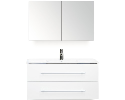Badmöbel-Set Sanox Stretto BxHxT 101 x 170 x 39 cm Frontfarbe weiß hochglanz mit Waschtisch Keramik weiß