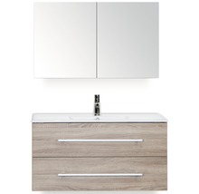 Badmöbel-Set Sanox Stretto BxHxT 101 x 170 x 39 cm Frontfarbe eiche grau mit Waschtisch Keramik weiß