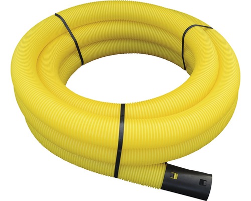 Drainagerohr gelb ungeschlitzt NW 80 mm L = 10 m Gelber Drainageschlauch mit Manschette, aufgerollt