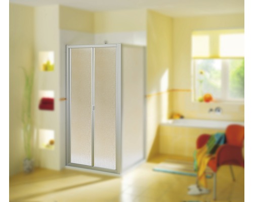 Falttür Breuer Fara 4 80 cm Kunstglas Perle Profilfarbe silber matt Duschkabine mit Schiebetür im Badezimmer