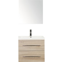 Badmöbel-Set Sanox Straight BxHxT 60 x 170 x 40 cm Frontfarbe eiche grau mit Waschtisch Mineralguss weiß und Waschtischunterschrank Waschtisch Spiegel