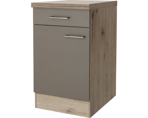 Flex Well Unterschrank mit Schublade und Drehtür Riva BxTxH 50 x 60 x 86 cm quarzit cubanit matt zerlegt Anschlag reversibel 00010334