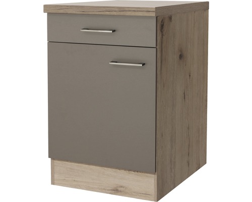 Flex Well Unterschrank mit Schublade und Drehtür Riva BxTxH 60 x 60 x 86 cm quarzit cubanit matt zerlegt Anschlag reversibel 00010335