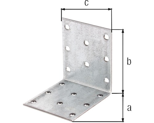 Winkelverbinder mit Abmessungen a, b und c.
