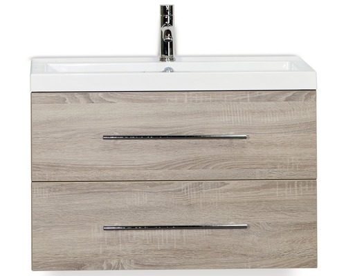 Badmöbel-Set Sanox Straight BxHxT 80 x 55 x 40 cm Frontfarbe eiche grau mit Waschtisch Mineralguss weiß