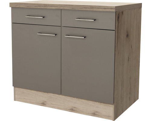 Flex Well Unterschrank mit Schublade und Drehtür Riva BxTxH 100 x 60 x 86 cm quarzit cubanit matt zerlegt Anschlag links rechts 00010343