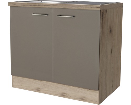 Flex Well Spülenschrank inkl Spüle Riva BxTxH 100 x 60 x 86 cm quarzit cubanit matt zerlegt Anschlag links rechts