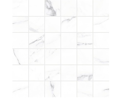 Feinsteinzeugmosaik Verona blanco R10B 30 x 30 cm Weiße Mosaikfliese mit Marmoroptik