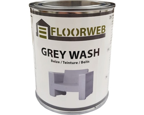 Farbdose mit grauer Holzlasur