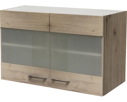 Flex Well Hängeschrank mit Glastür Riva BxTxH 100 x 32 x 55 cm san remo eiche hell matt zerlegt Anschlag links rechts 00010360