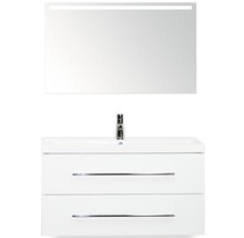 Badmöbel-Set Sanox Straight BxHxT 100 x 170 x 40 cm Frontfarbe weiß hochglanz mit Waschtisch Mineralguss weiß und Waschtischunterschrank Waschtisch Spiegel mit LED-Beleuchtung-thumb-0
