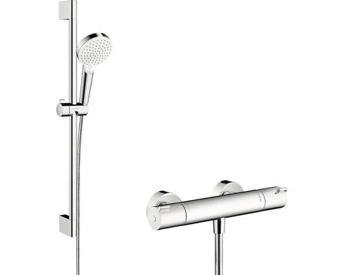 hansgrohe Duscharmatur mit Thermostat CROMETTA Ecostat 1001 CL und Brausestange chrom 27812400